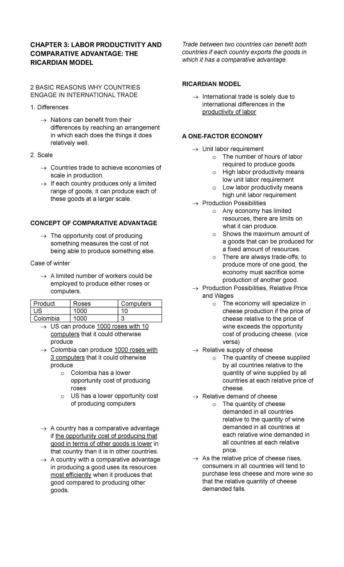 Chapter 3 - Labor Productivity & Comparative Advantage in Trade - Studocu