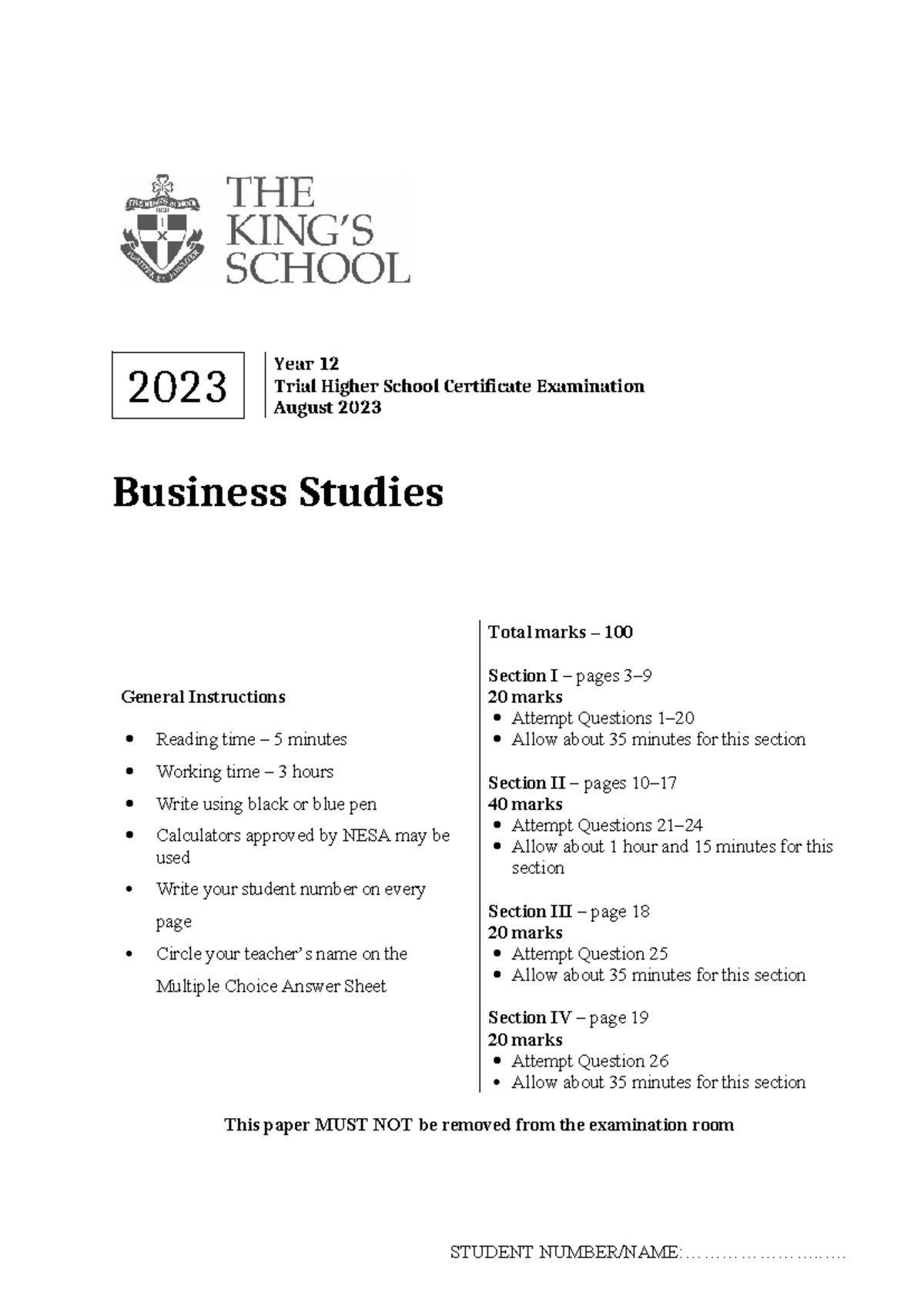 2023 Business Studies Trial HSC Exam Paper Review - Studocu