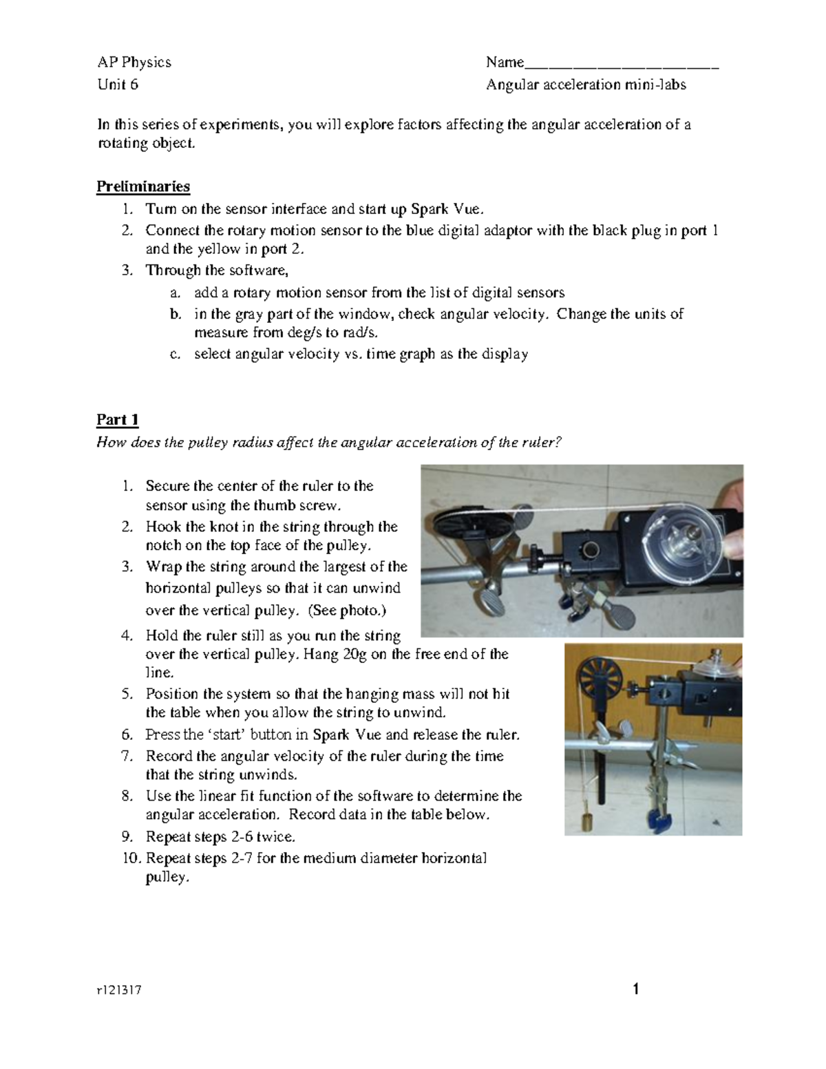 AP Physics Unit 6 Lab: Exploring Angular Acceleration Factors - Studocu