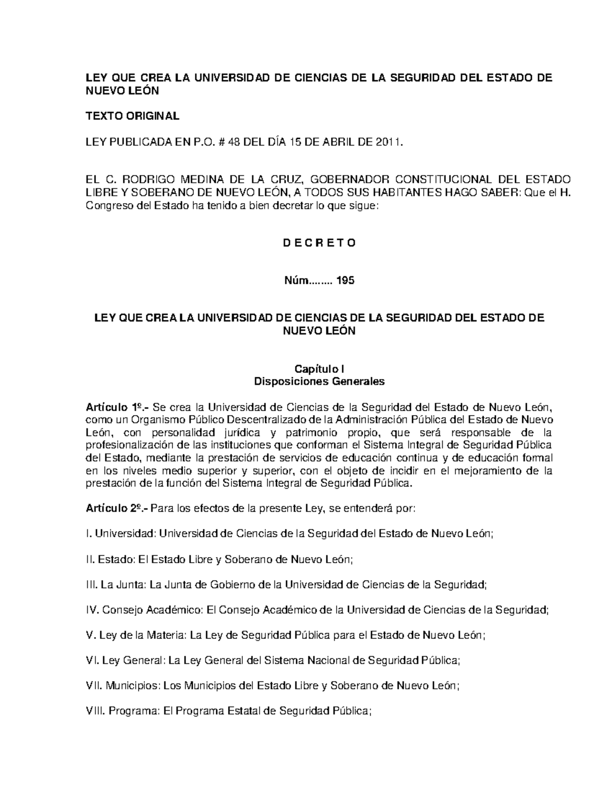Ley crea universida ciencias seguridad - LEY QUE CREA LA UNIVERSIDAD DE ...