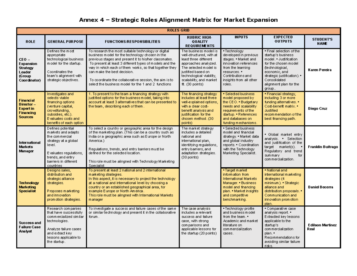 Annex 4 - Strategic Roles Alignment Matrix for Market Expansion ...
