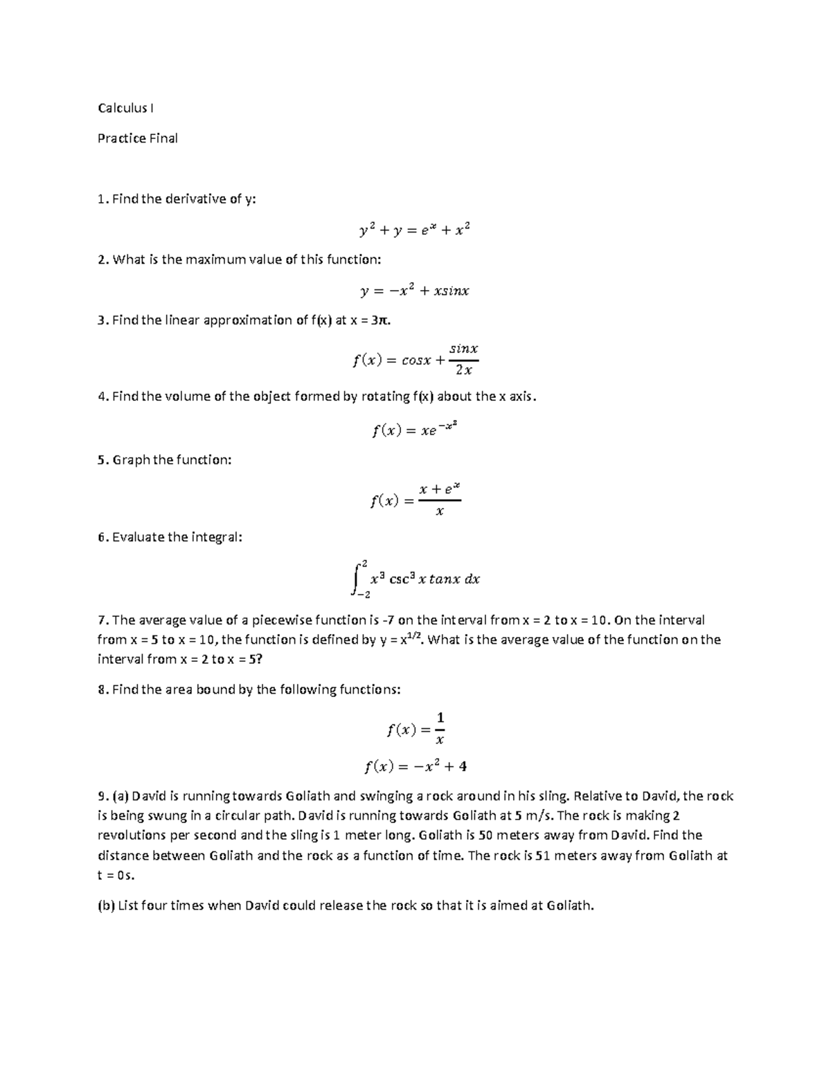 Calc 1 Final Exam: Comprehensive Practice Questions and Solutions - Studocu