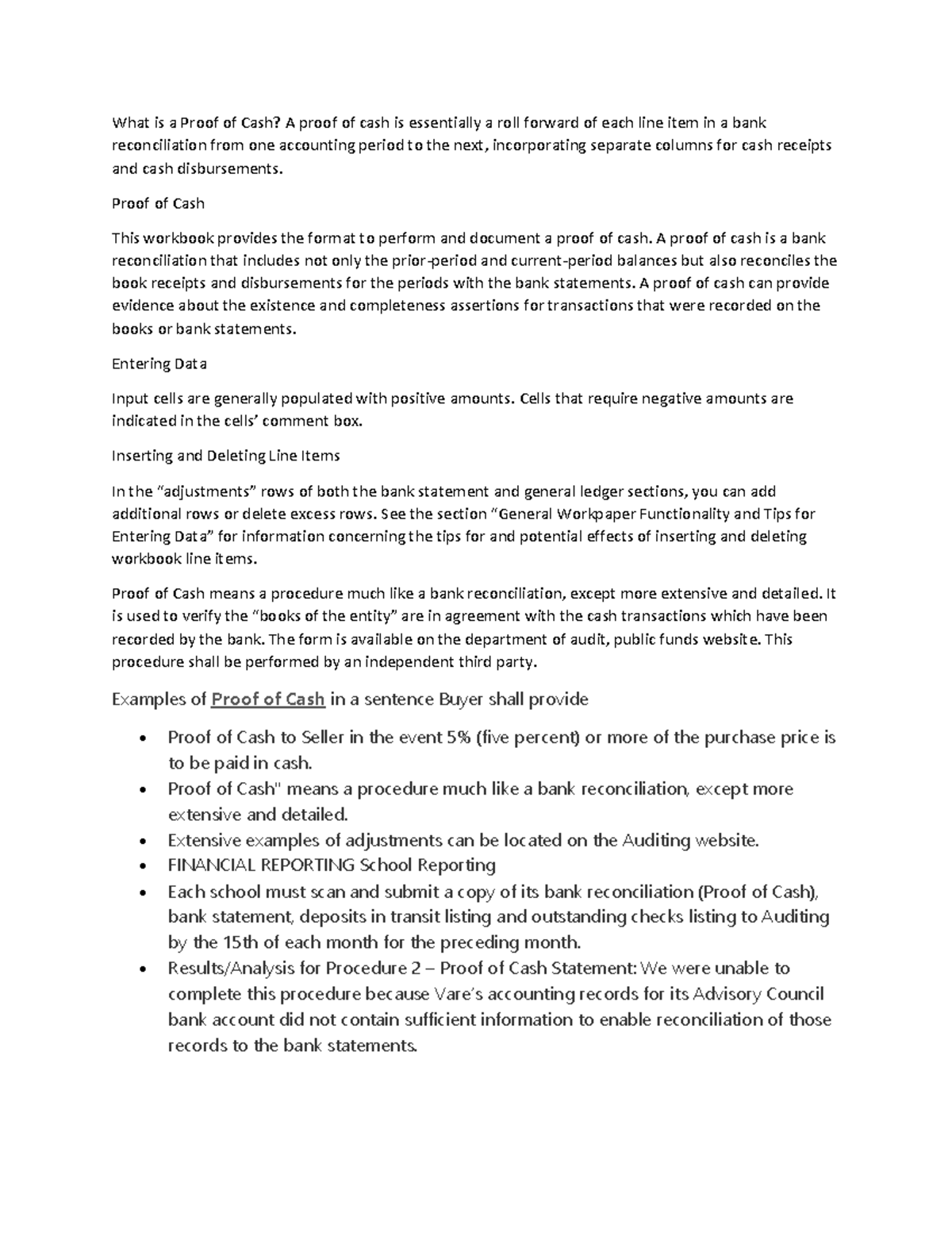 Proof of Cash Procedures and Best Practices for Reconciliations - Studocu