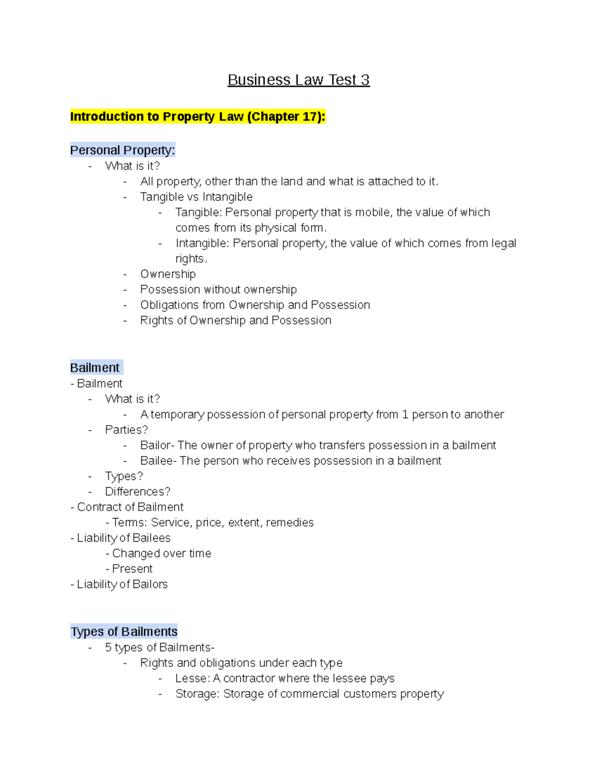 Business Law Test 3 Study Guide: Property, IP, Credit & Bankruptcy ...