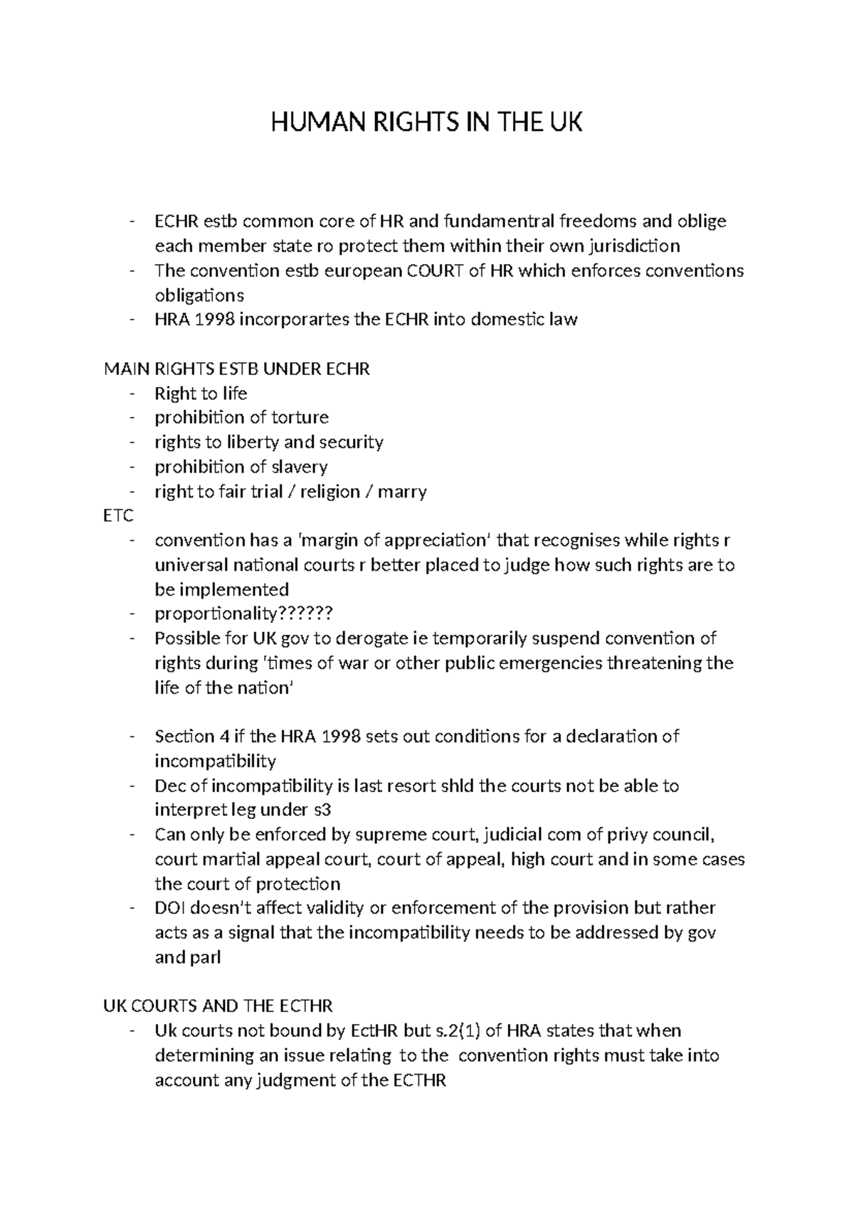 HUMAN RIGHTS IN THE UK: ECHR Overview and Legal Implications - Lecture ...