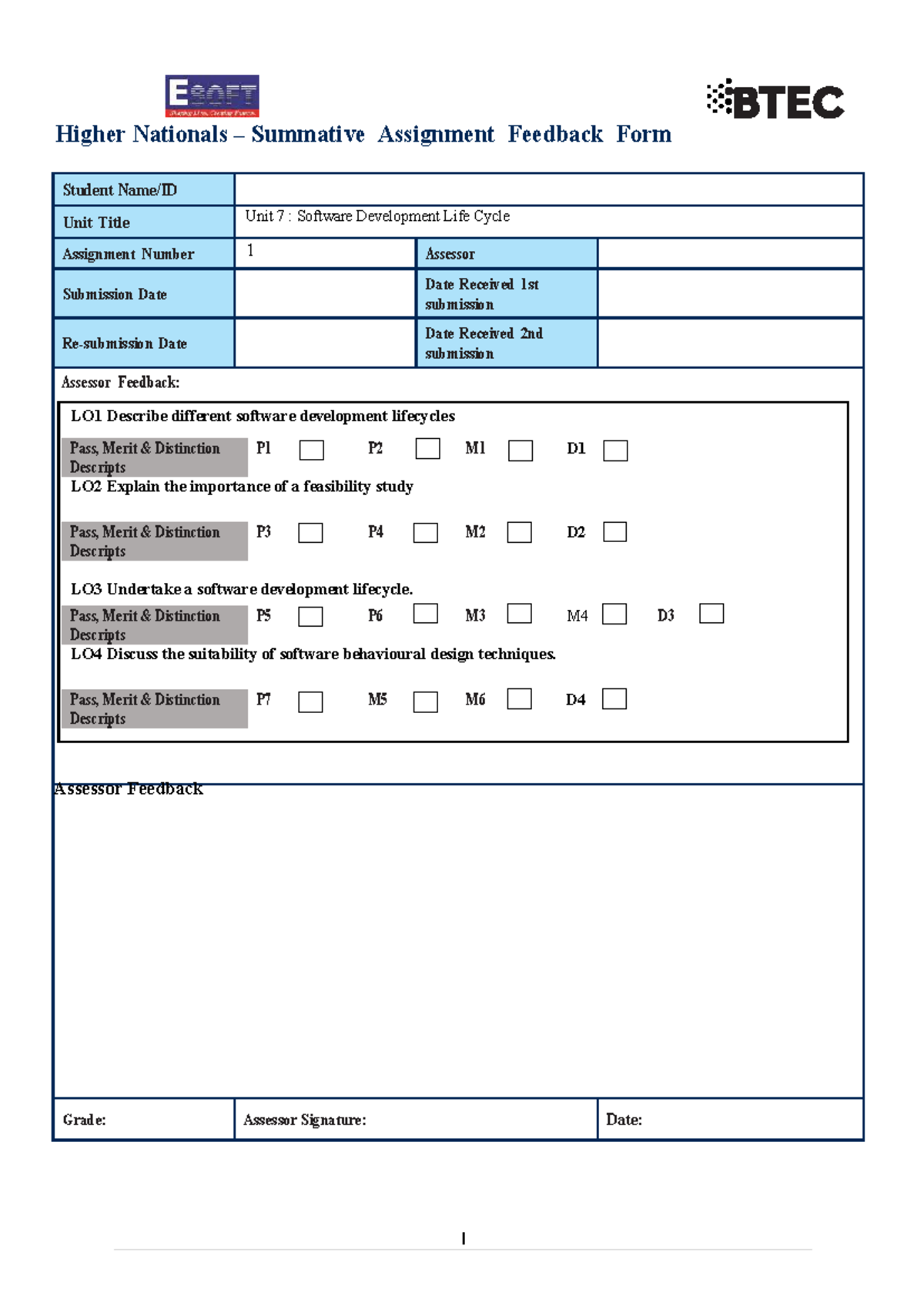 Unit 7: Software Development Life Cycle assignment feedback form - Studocu
