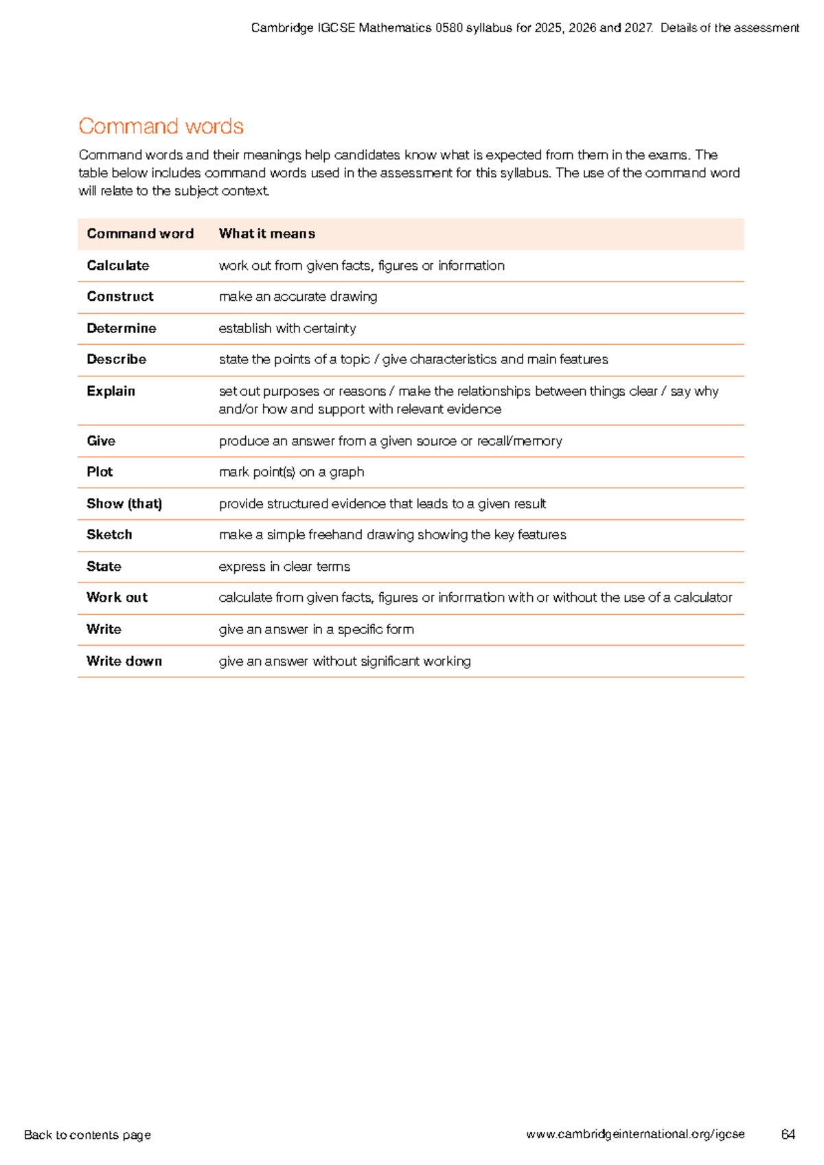 Cambridge IGCSE Math 0580: Command Words & Their Meanings - Studocu