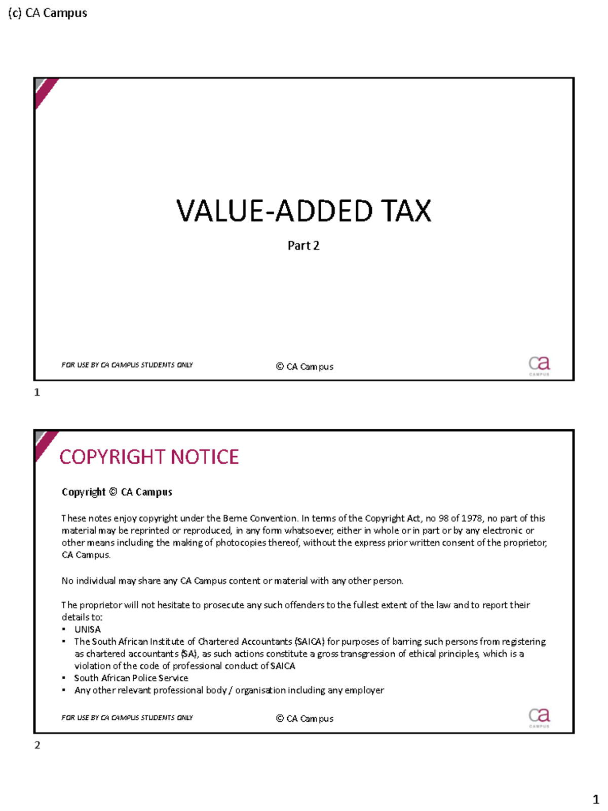 VAT - Value-Added Tax Lecture Notes - Part 2 for CA Campus Students ...