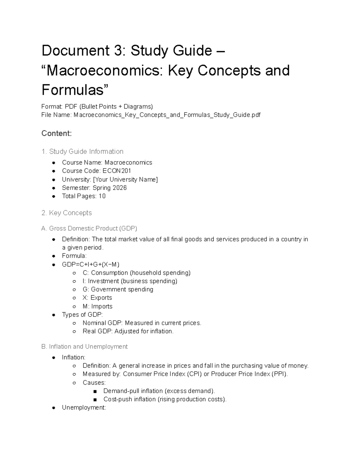 ECON201: Macroeconomics Study Guide - Key Concepts & Formulas - Studocu