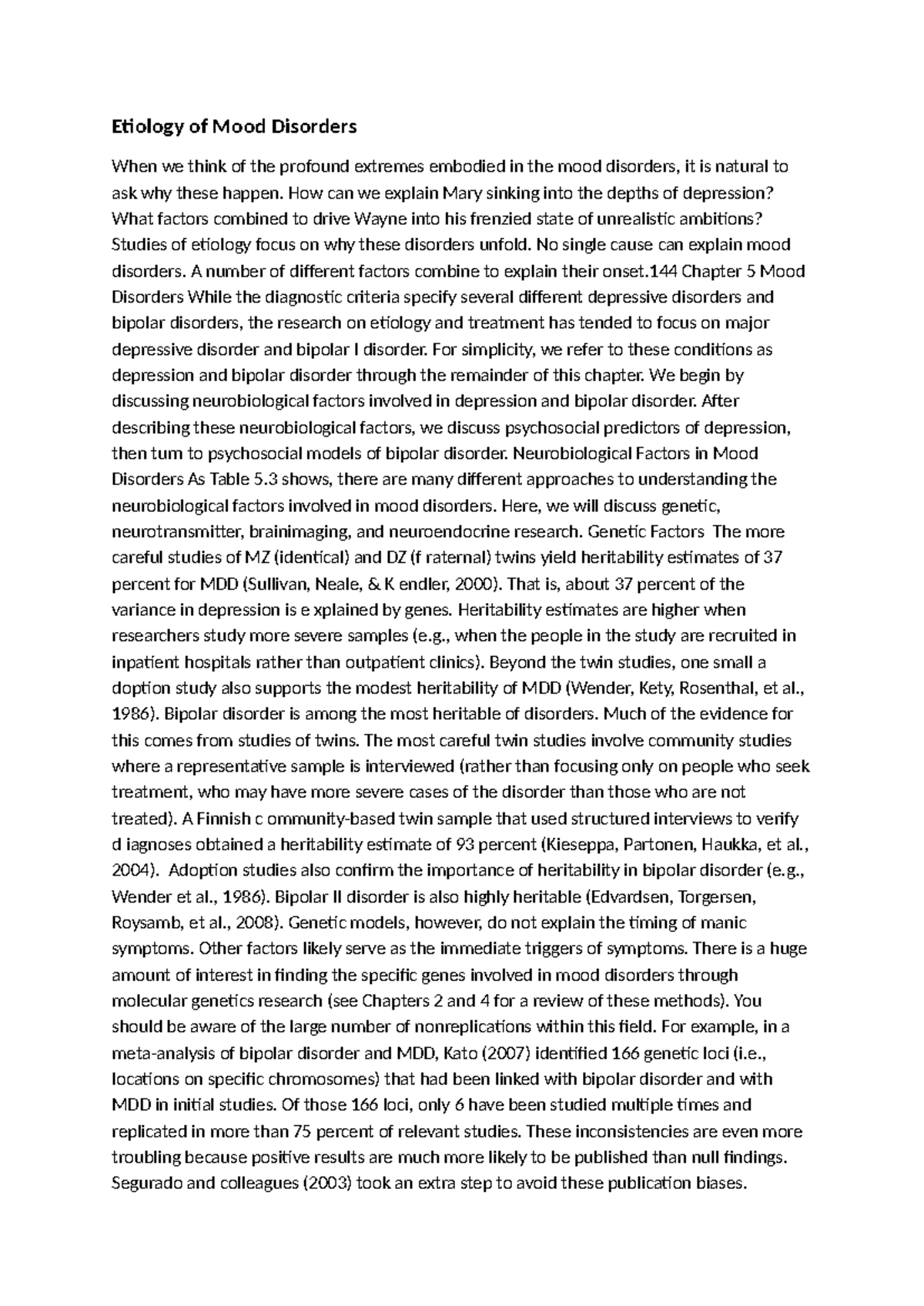 Chapter 5: Etiology of Mood Disorders - Neurobiological and ...
