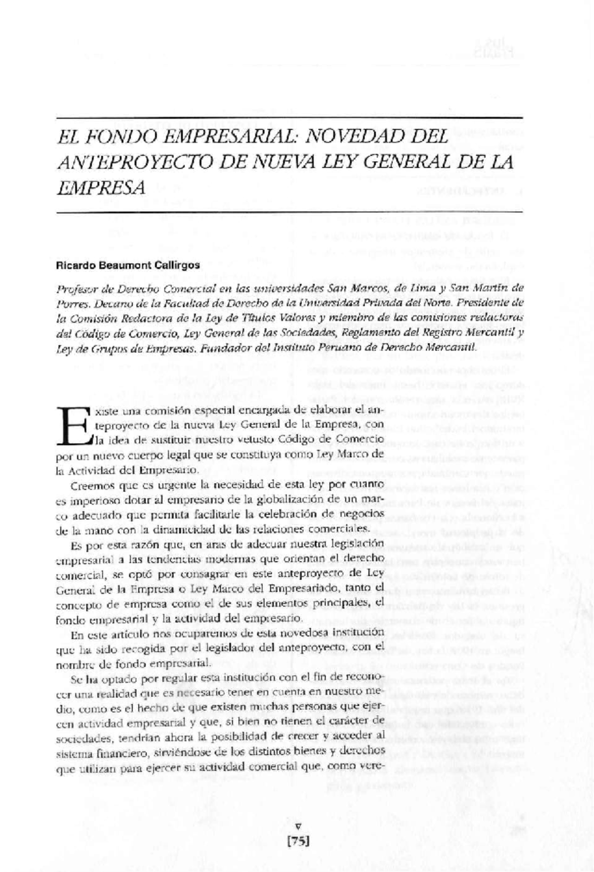 EL FONDO EMPRESARIAL EN EL ANTEPROYECTO DE LEY GENERAL DE LA EMPRESA ...