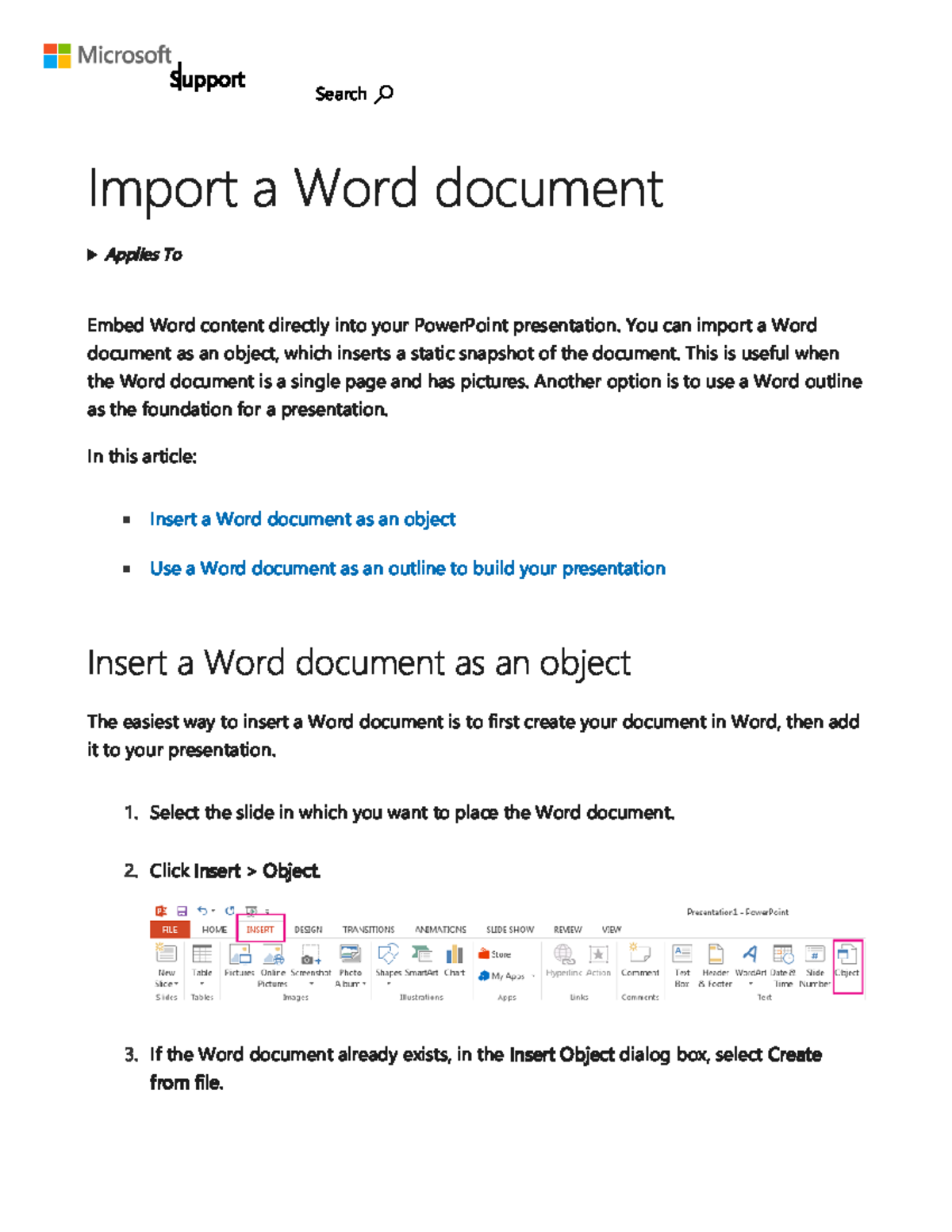 Importing Word Documents into PowerPoint Presentations - Support Guide ...