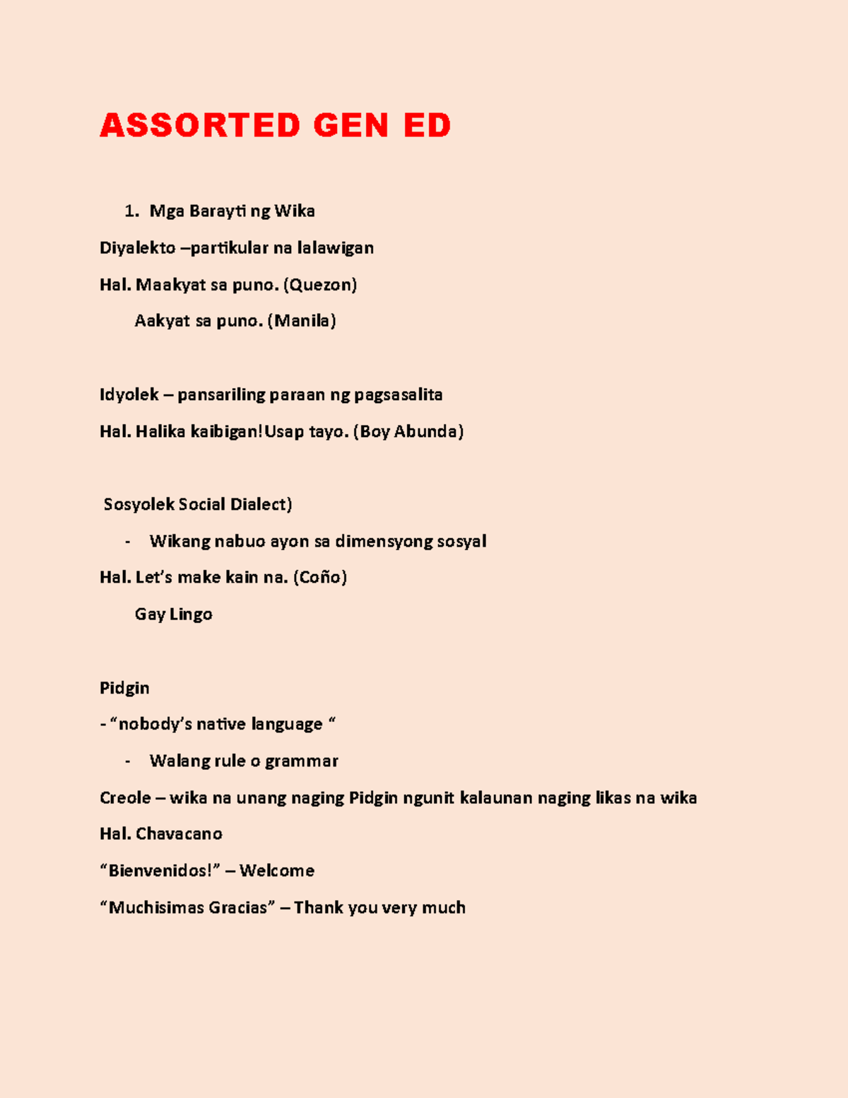 Assorted GEN ED Notes for Final Exam Preparation (Aug. 21) - Studocu