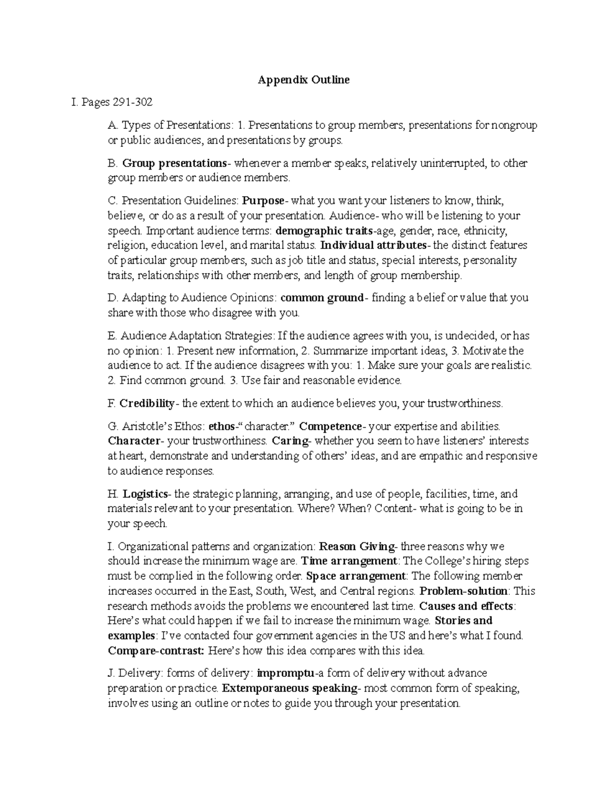 Appendix Outline - Group Presentation Guidelines & Strategies - Studocu