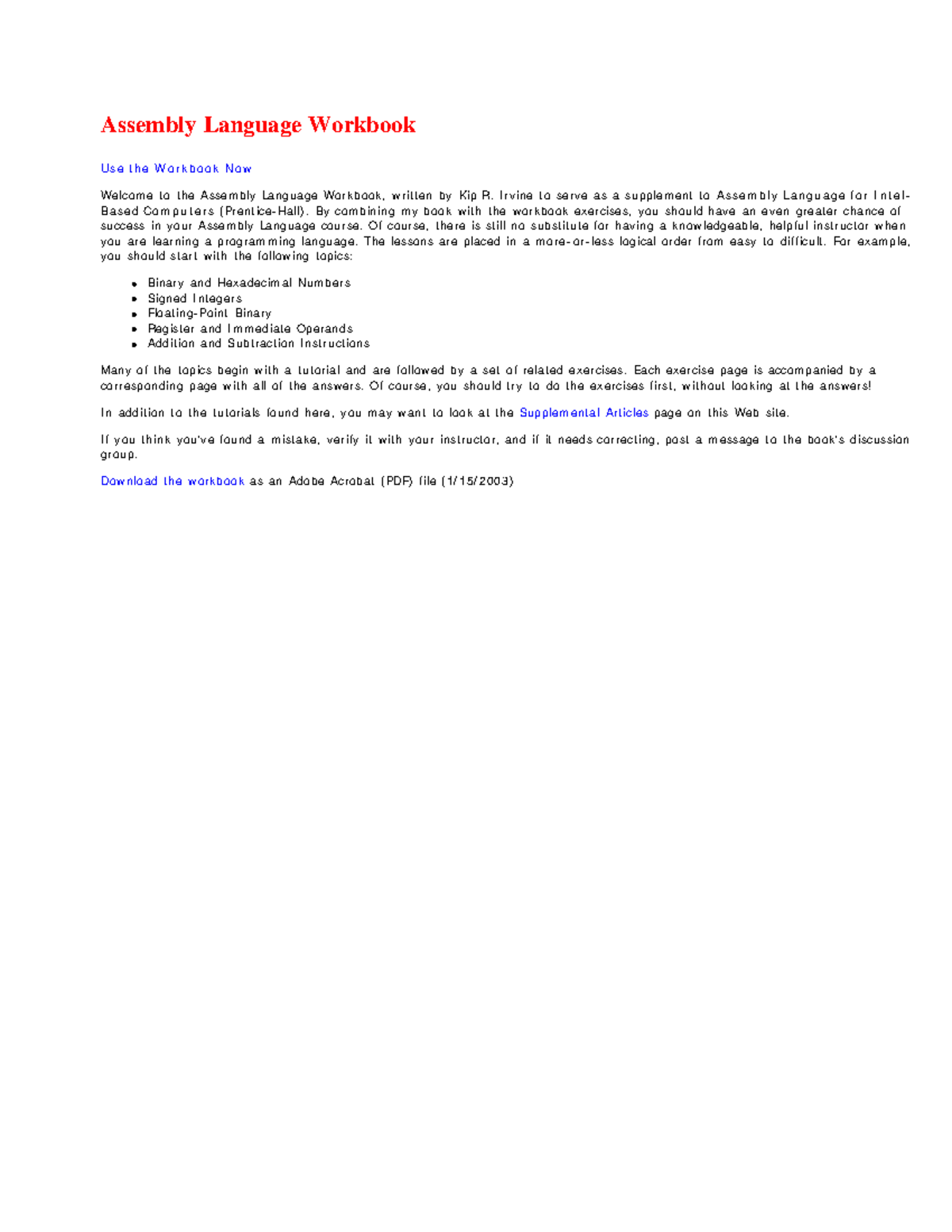 Assembly Language Workbook - Review Exercises and Tutorials - Studocu