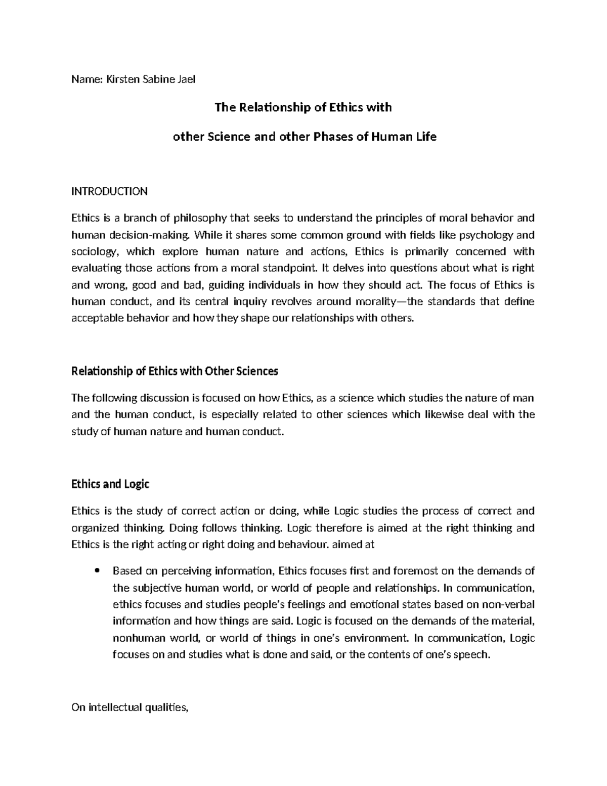 Ethics and Its Interrelation with Other Sciences - Chapt-3-R - Studocu