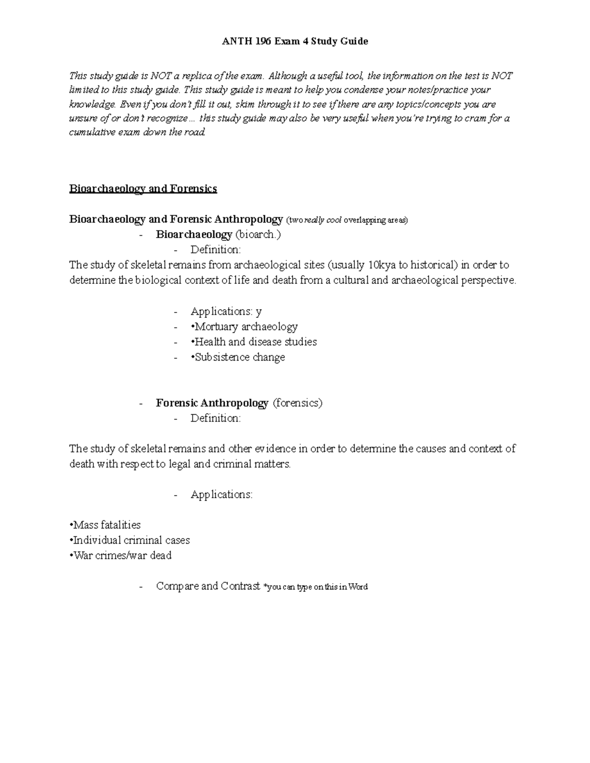 Biological Anthropology Exam 4 Study Guide (ANTH 101) - Studocu