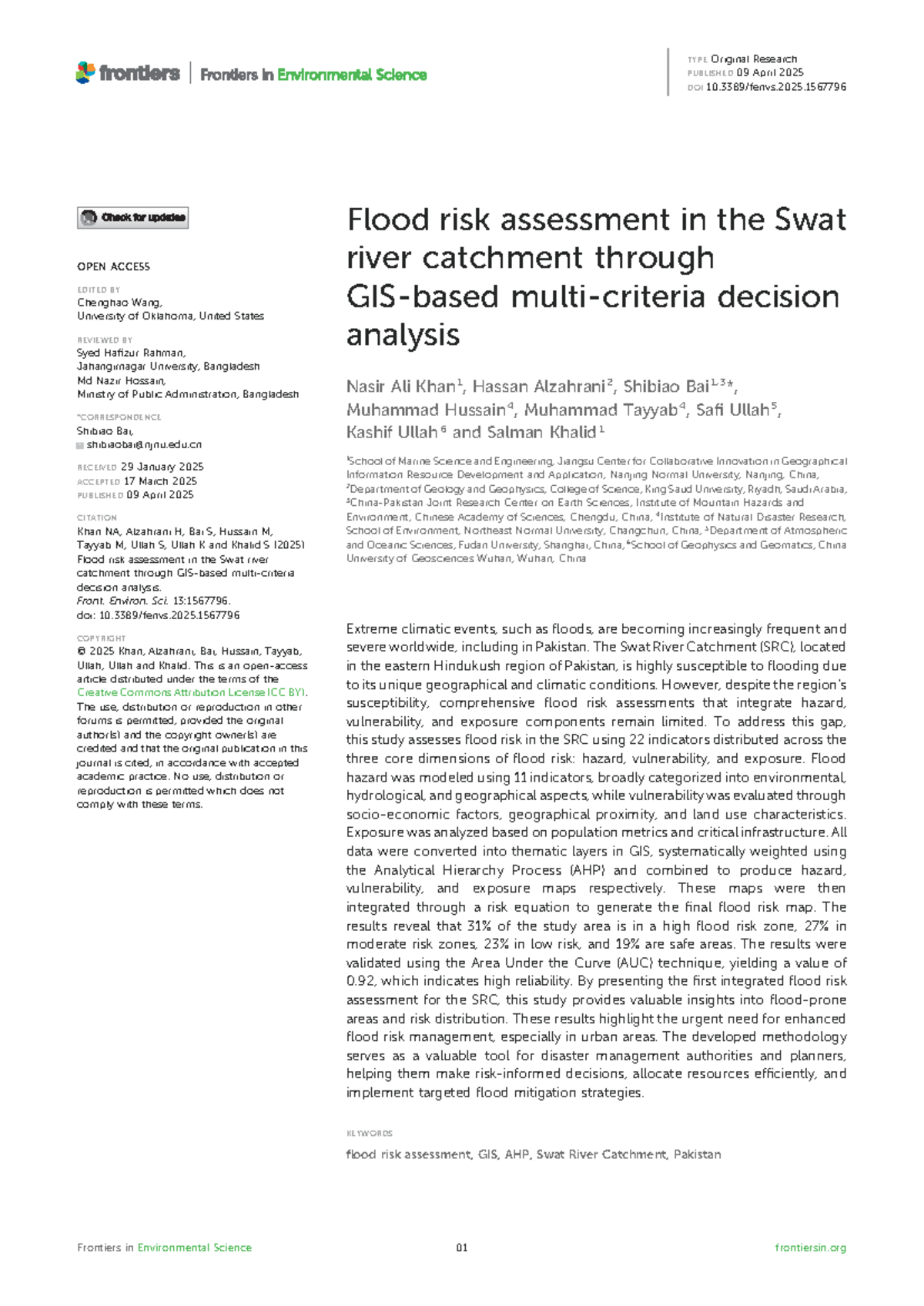 Flood Risk Assessment in the Swat River Catchment: A Decision Analysis ...