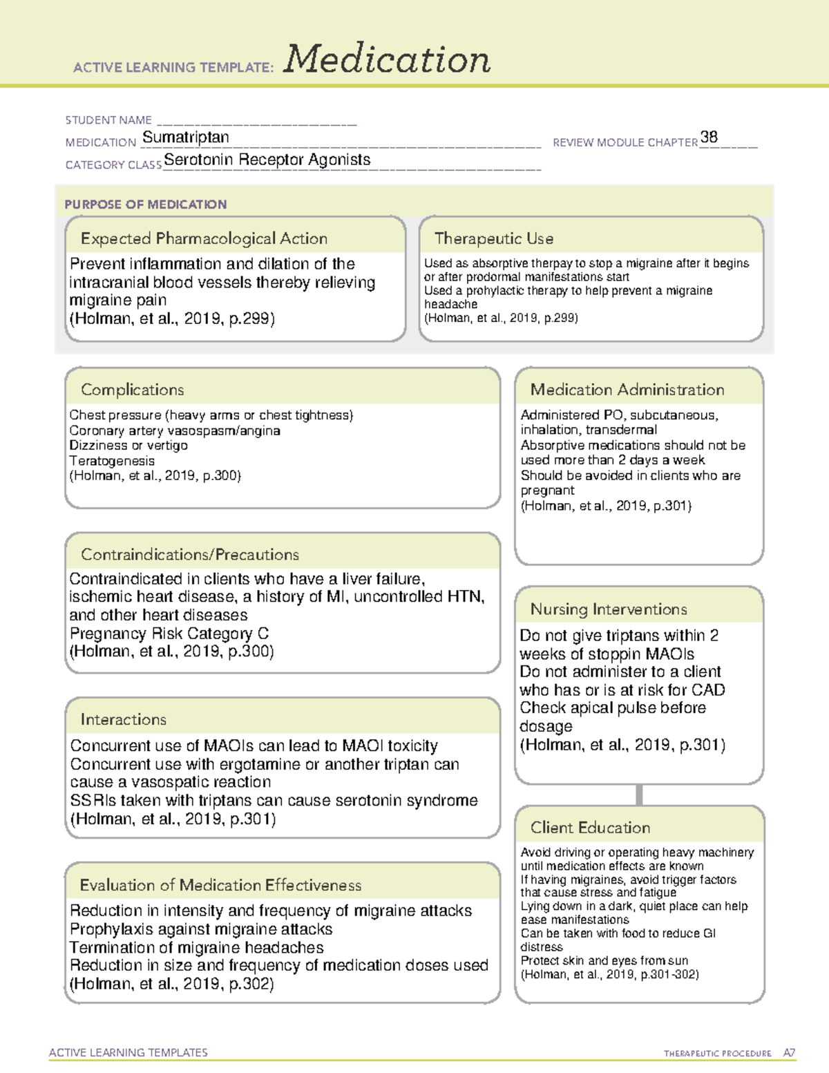 Sumatriptan ATI Medication Learning Template ACTIVE LEARNING