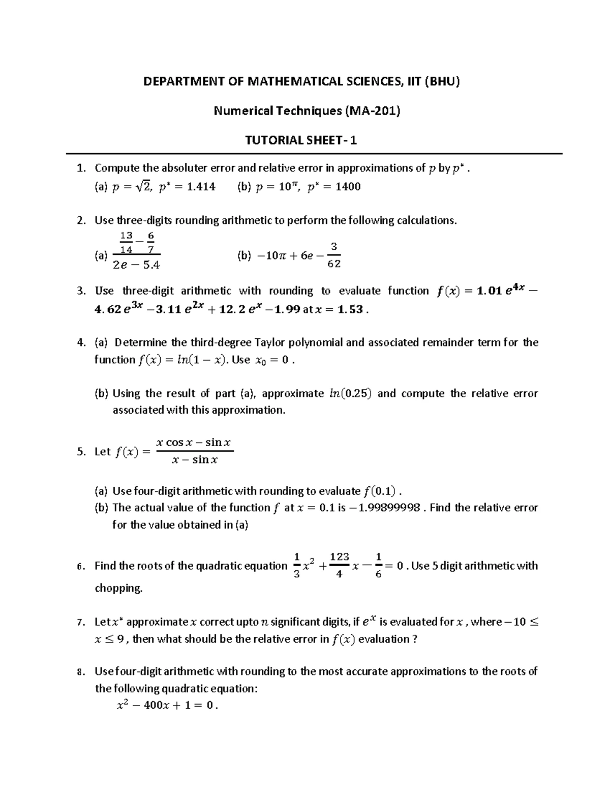 MA201 Numerical Methods: Comprehensive Notes on Techniques and Methods ...