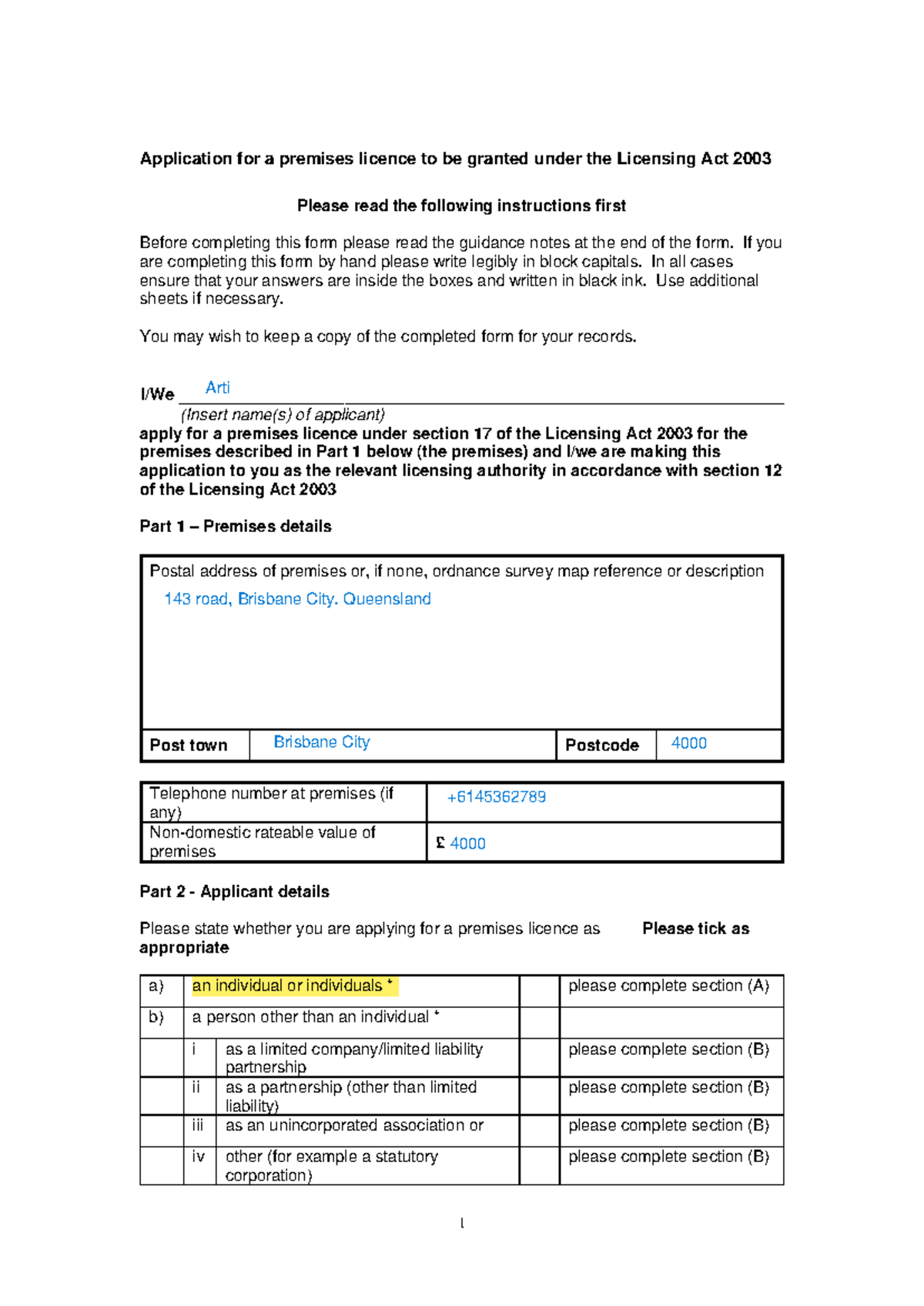 Application for Premises Licence Under Licensing Act 2003 - Final ...