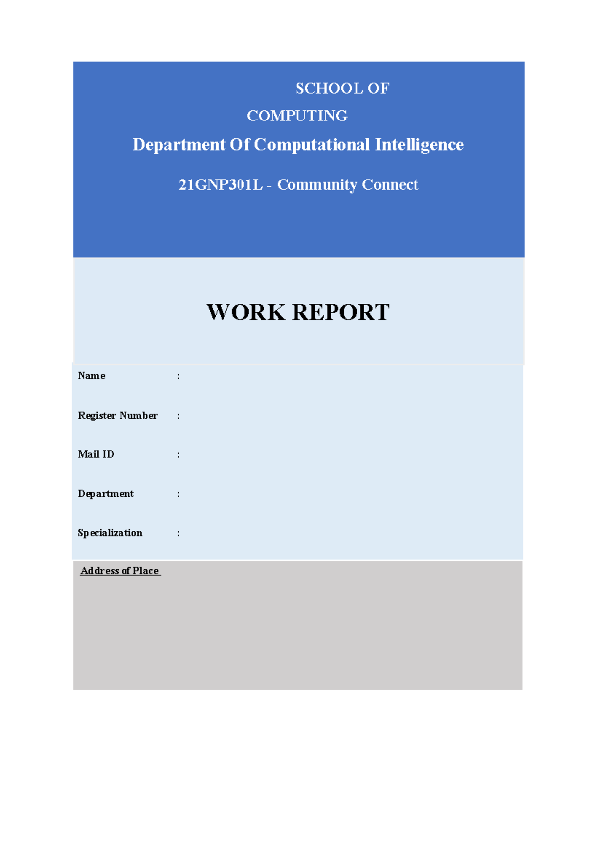21GNP301L Community Connect Work Report - B.Tech AIML - Studocu