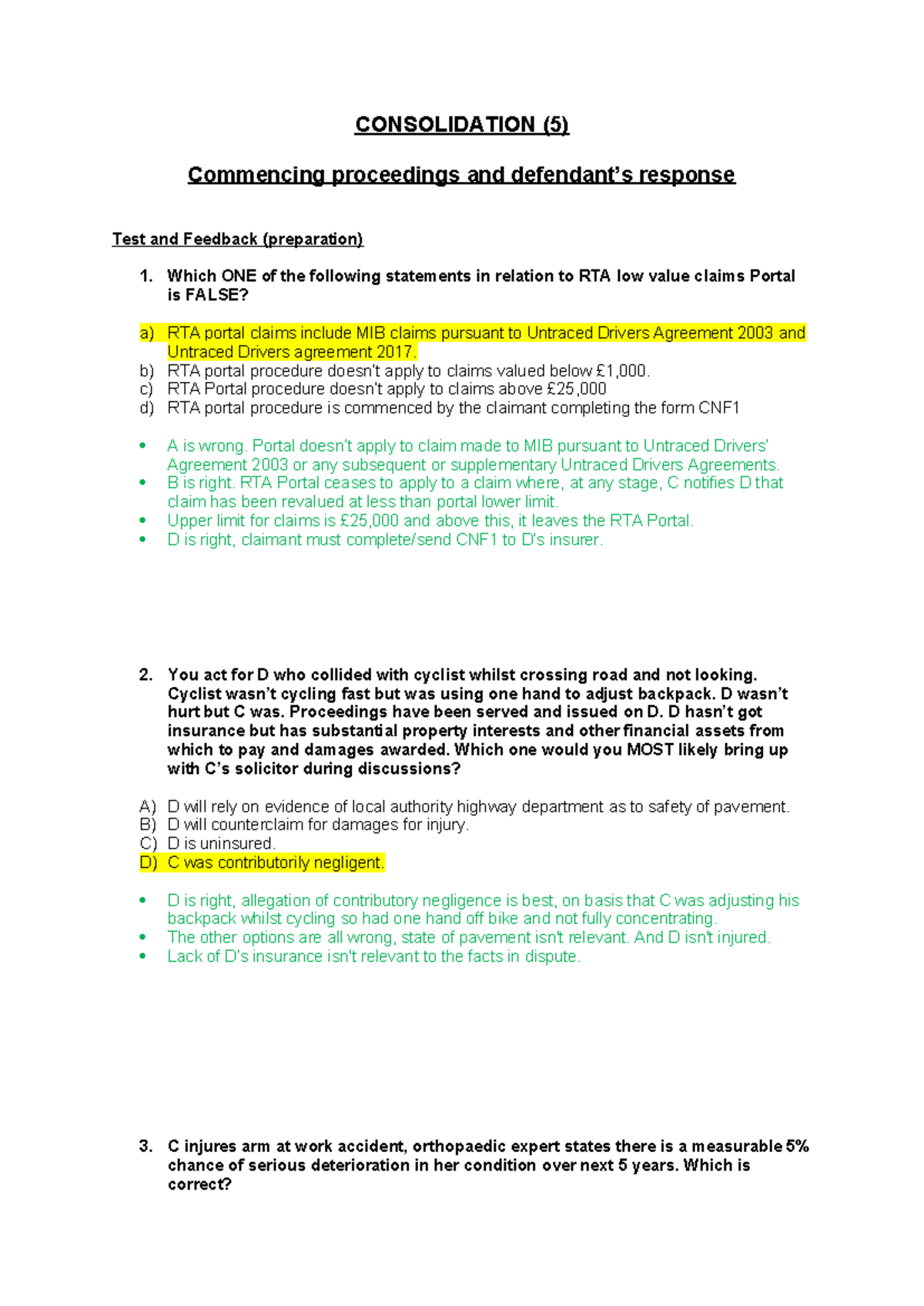Consolidation (5) Test & Feedback on RTA Claims and Legal Procedures ...