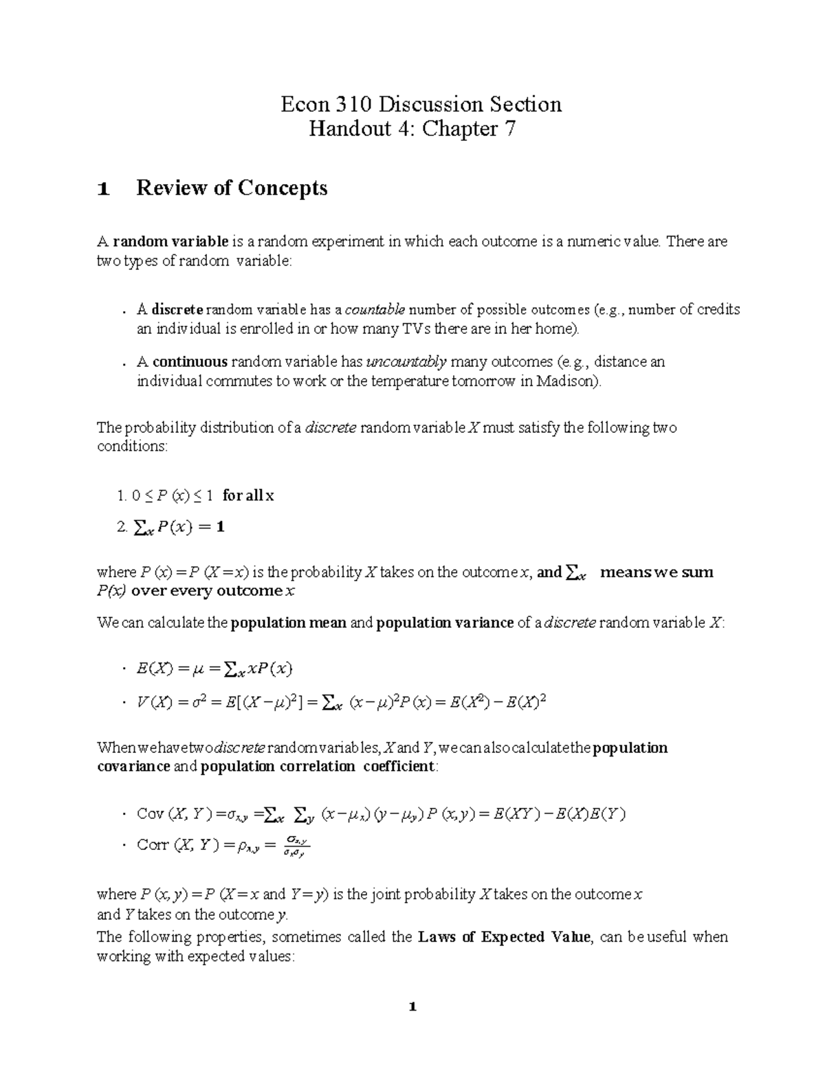 Econ 310 Discussion Section Handout 4: Chapter 7 Review Worksheet - Studocu