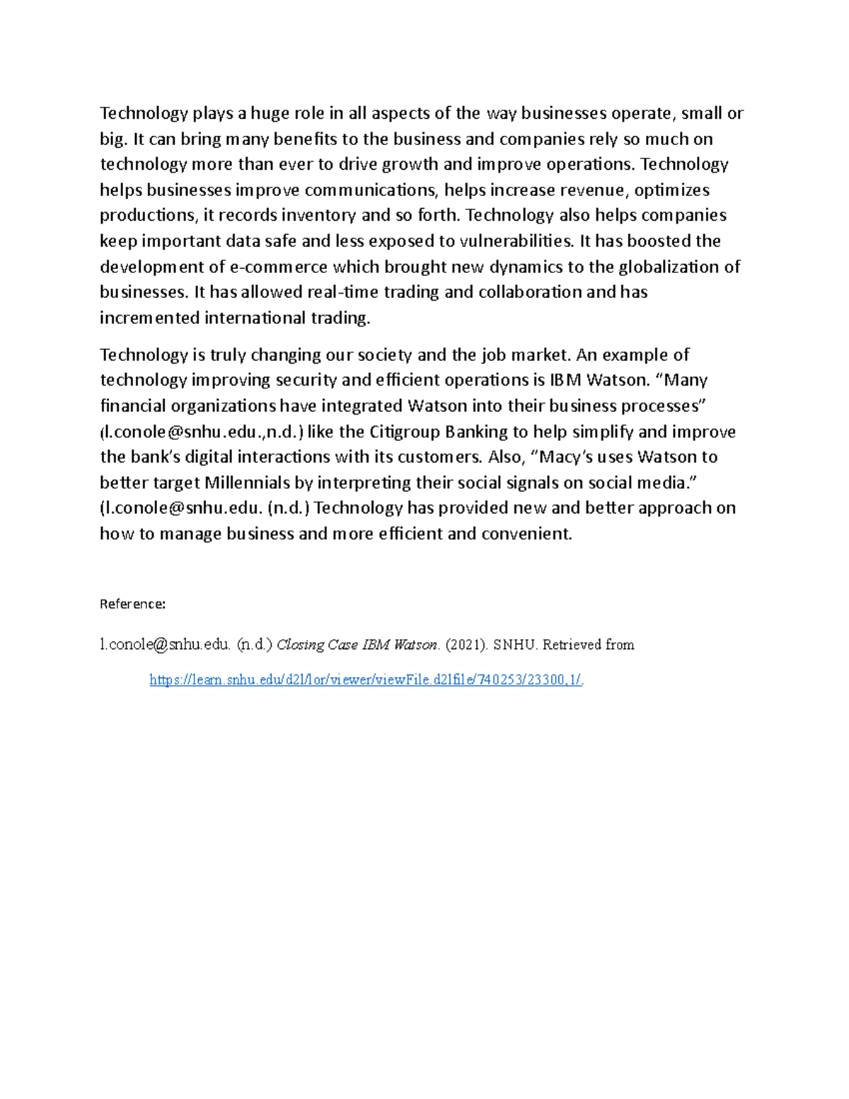 IT-210 Discussion: The Impact of Technology on Business Operations ...