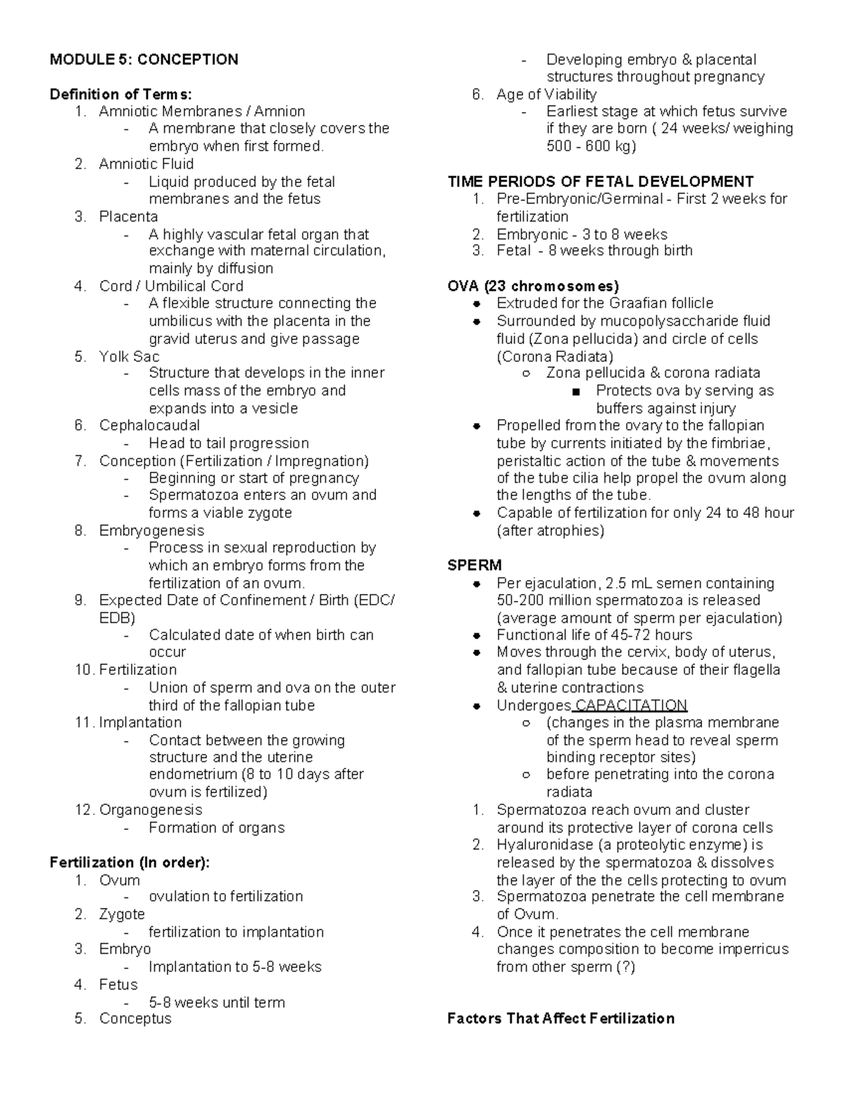 MODULE 5: Conception and Fetal Development Overview - Studocu