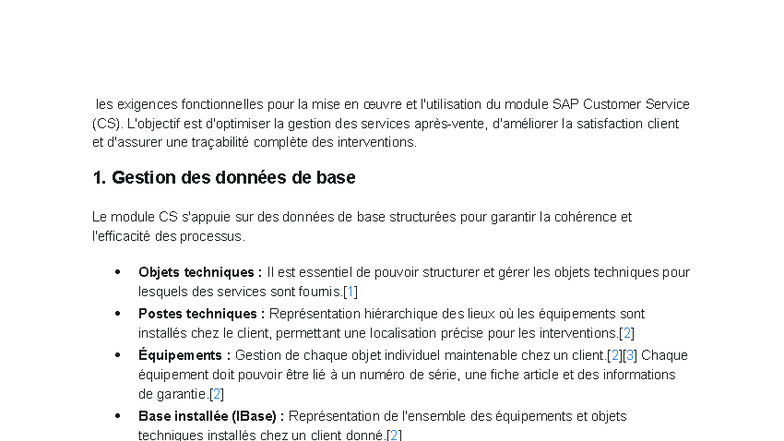 Exigences Fonctionnelles pour le Module SAP CS - Gestion des Services ...