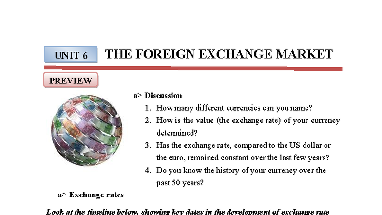 UNIT 16: The Foreign Exchange Market Overview and Key Concepts - Studocu