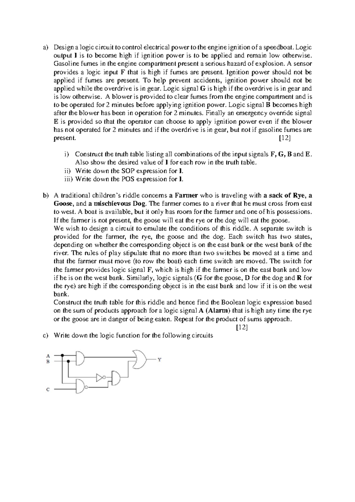 COM2520 practice questions - a) Design a logic circuit to control ...