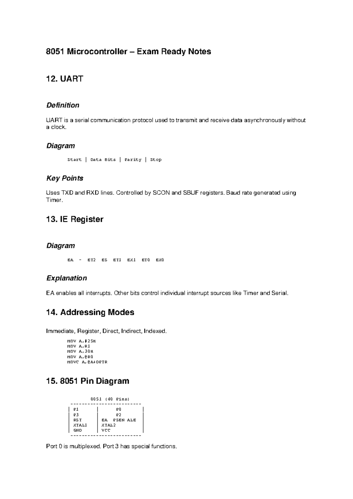 8051 Microcontroller Exam Ready Notes - UART & Registers - Studocu