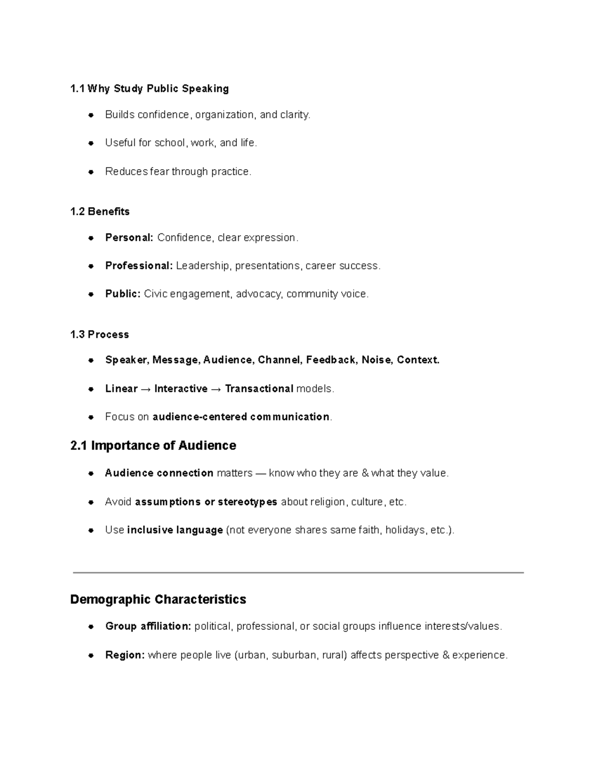 Public Speaking (COMM 101) Midterm Study Guide: Key Concepts ...