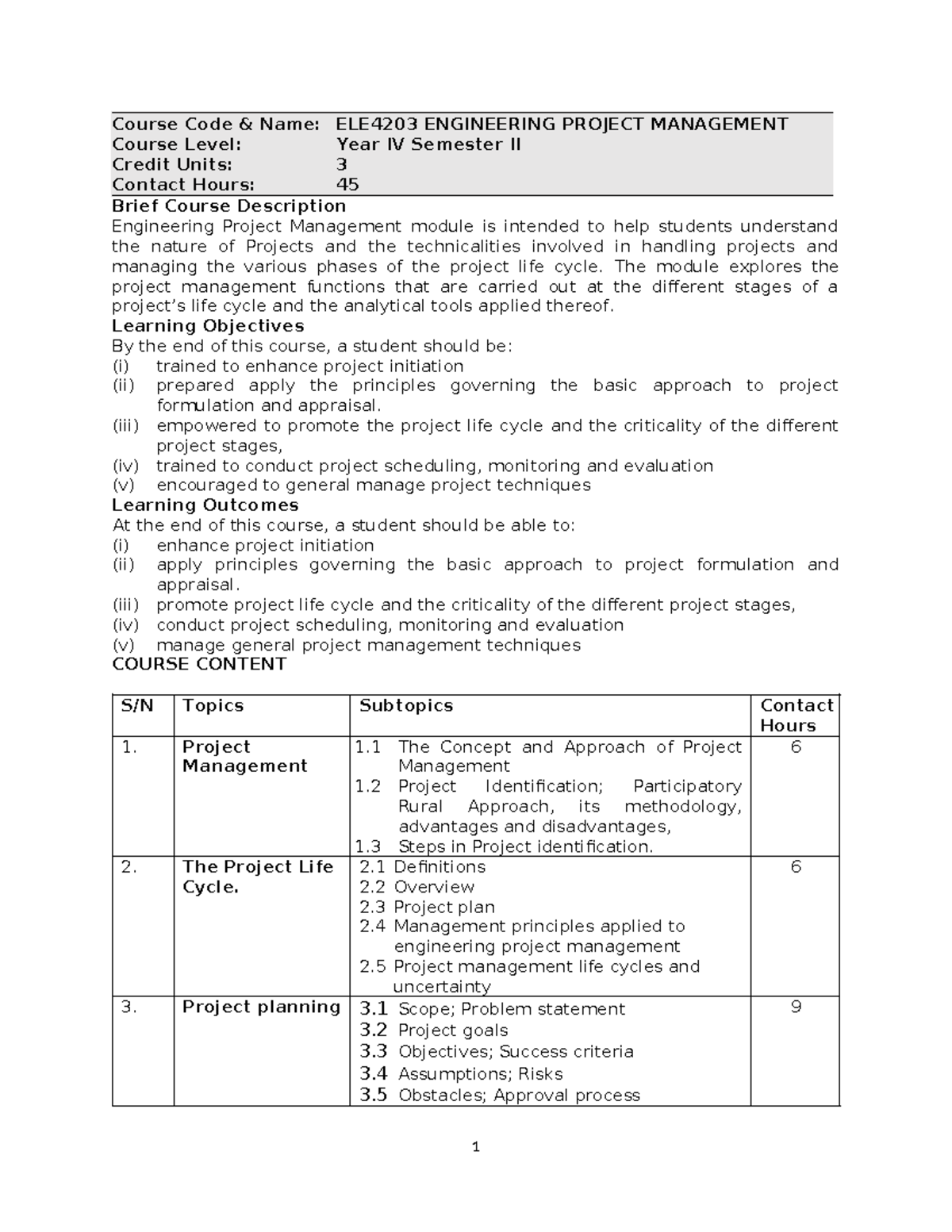 ELE4203 Course Outline - Course Code & Name: ELE4203 ENGINEERING ...