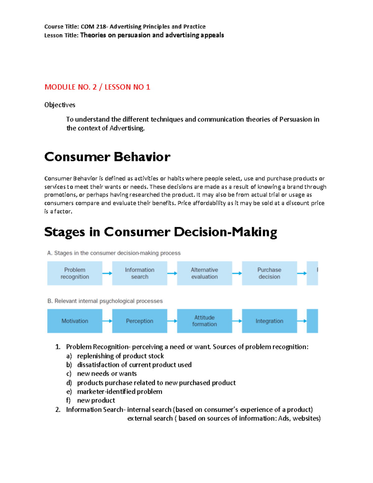 COM218 Module 02 - Consumer Behavior & Persuasion in Advertising - Studocu
