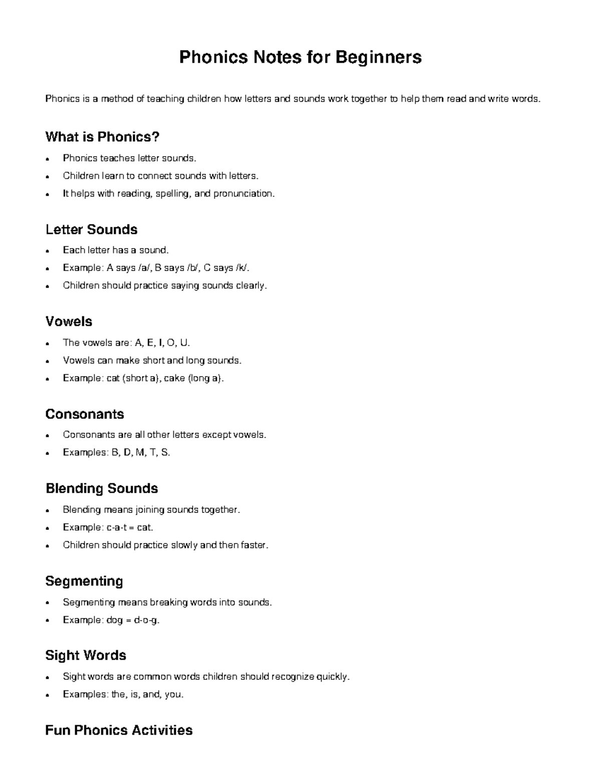 Phonics Notes for Beginners: A Guide to Letter Sounds and Blending ...