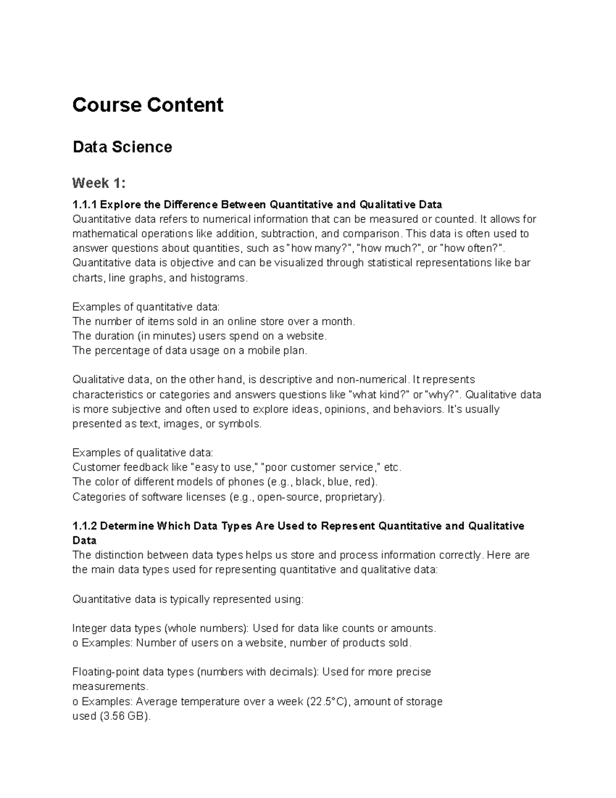Data Science Course Content: Week 1 Overview and Key Concepts - Studocu