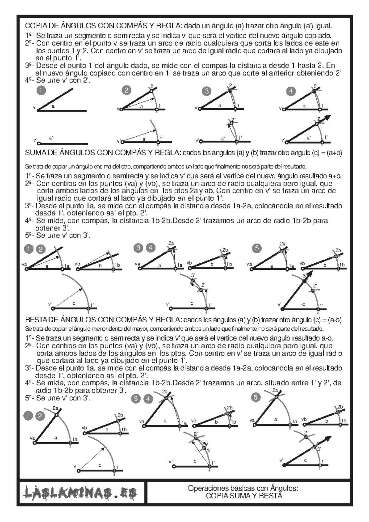 Angulos operaciones basicas - COPIA DE ÁNGULOS CON COMPÁS Y REGLA: dado ...