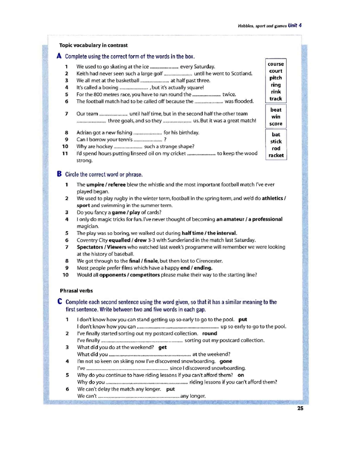 Bài tập Unit 4 - Vocabulary Practice for Course 1 - Studocu