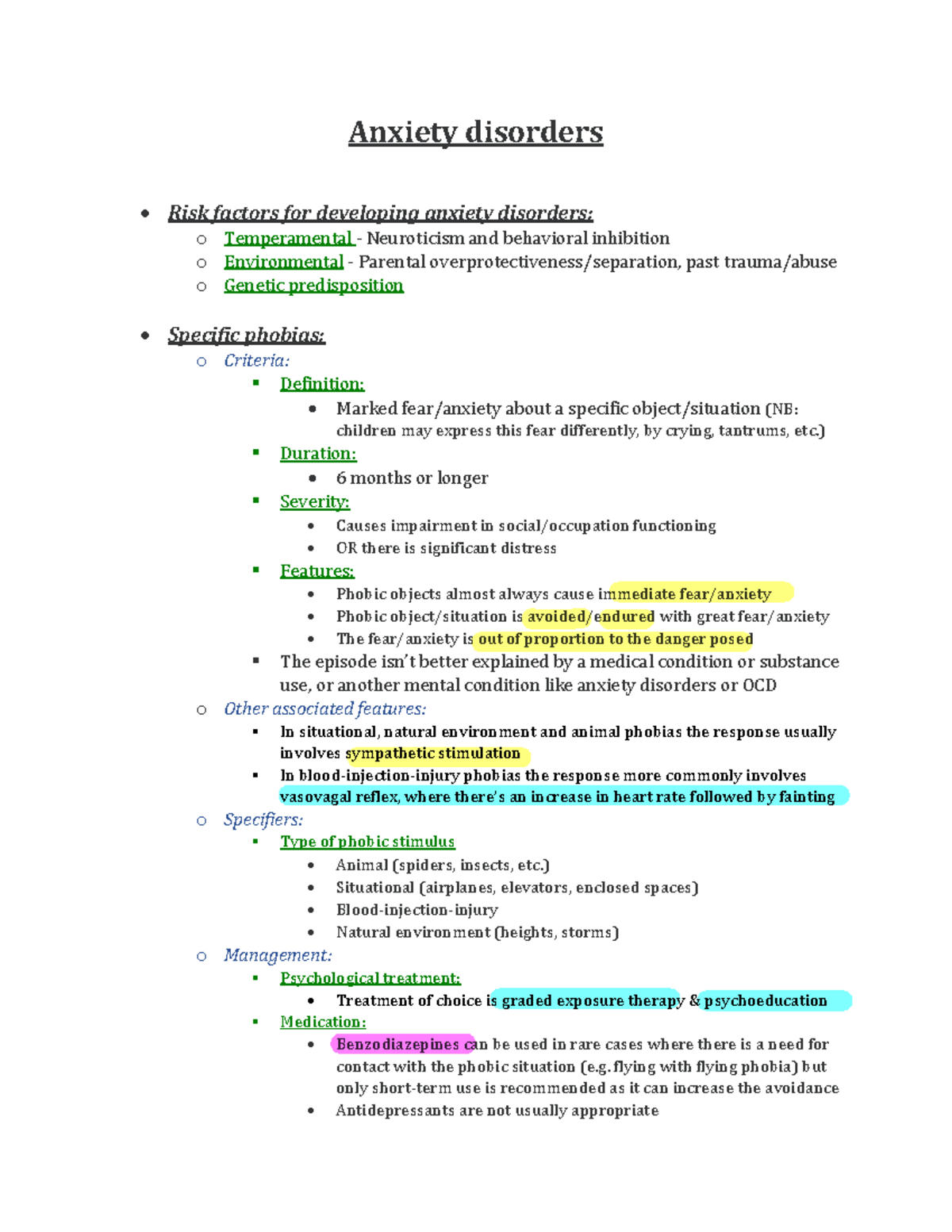 Anxiety Disorders Overview: Risk Factors, Types, and Management - Studocu