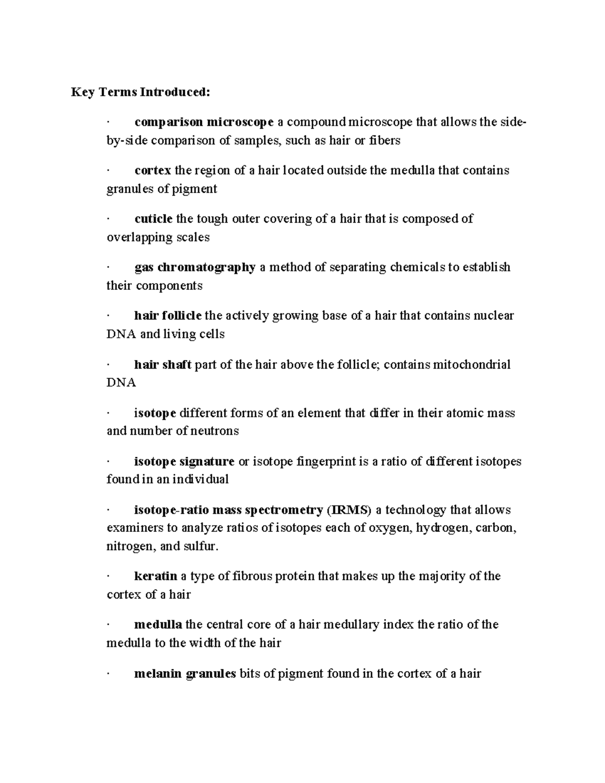 Key terms introduced in forensic microscopy and analysis - Studocu