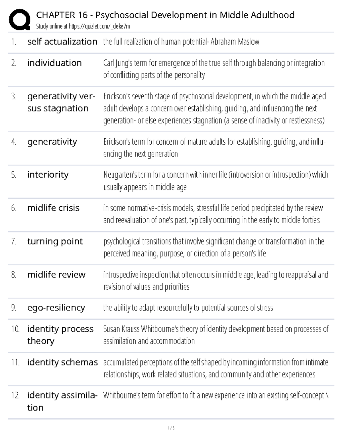CHAPTER 16 Psychosocial Development in Middle Adulthood Overview - Studocu
