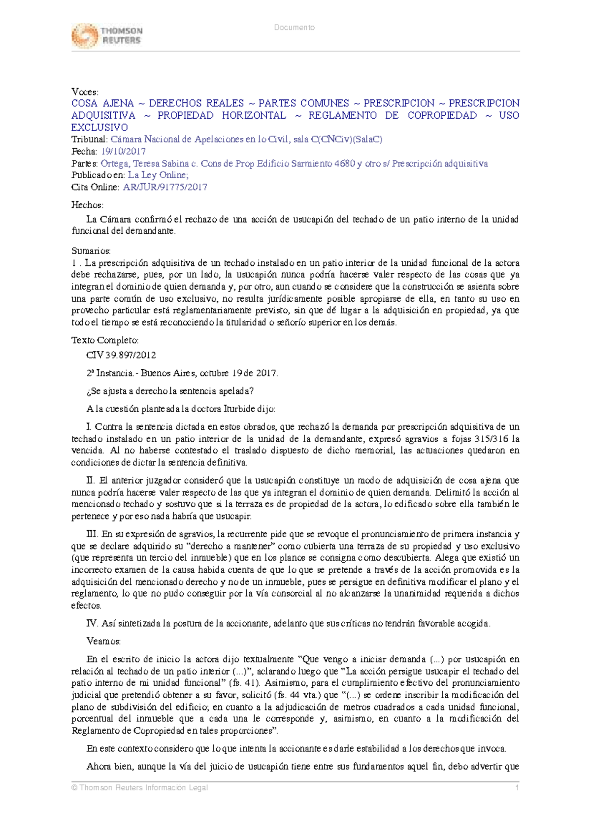 Usucapión en Propiedad Horizontal: Análisis de Caso - CNCiv (Sala C ...