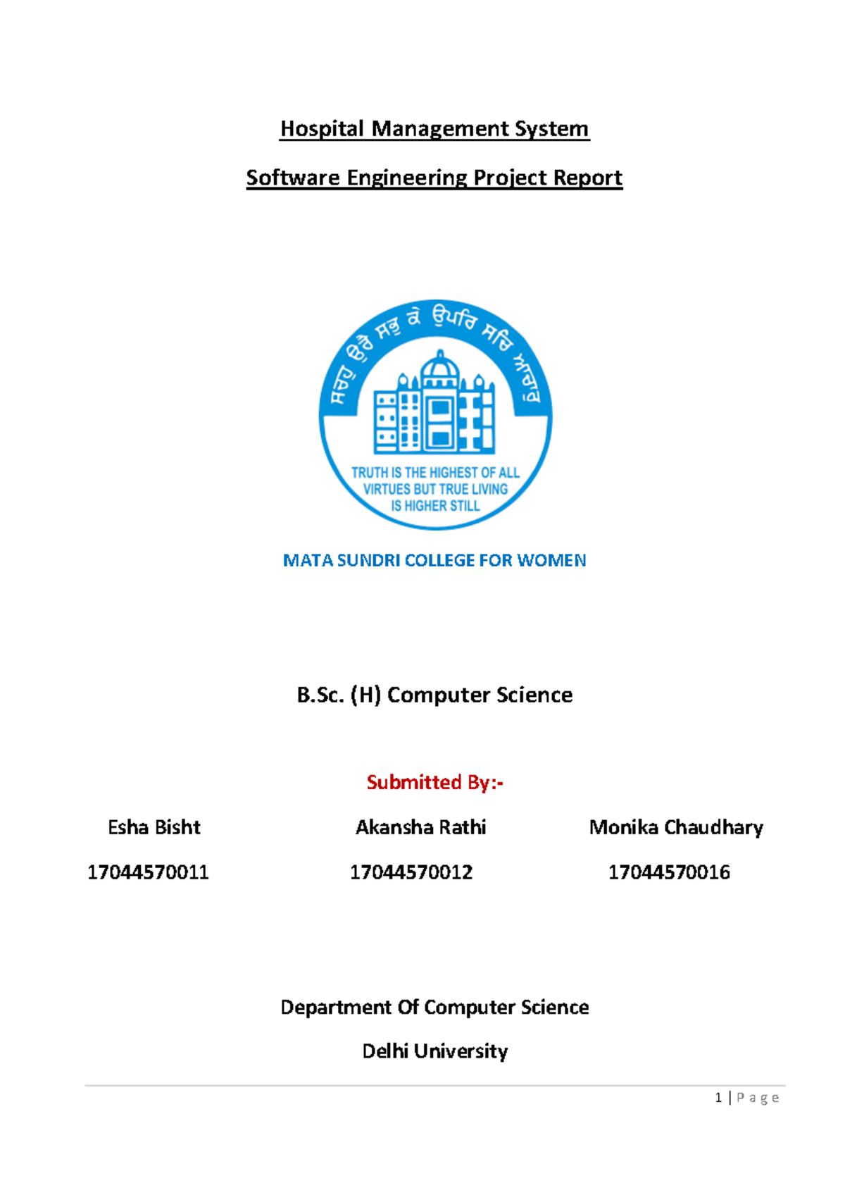 Hospital Management System Project Report: Software Engineering ...