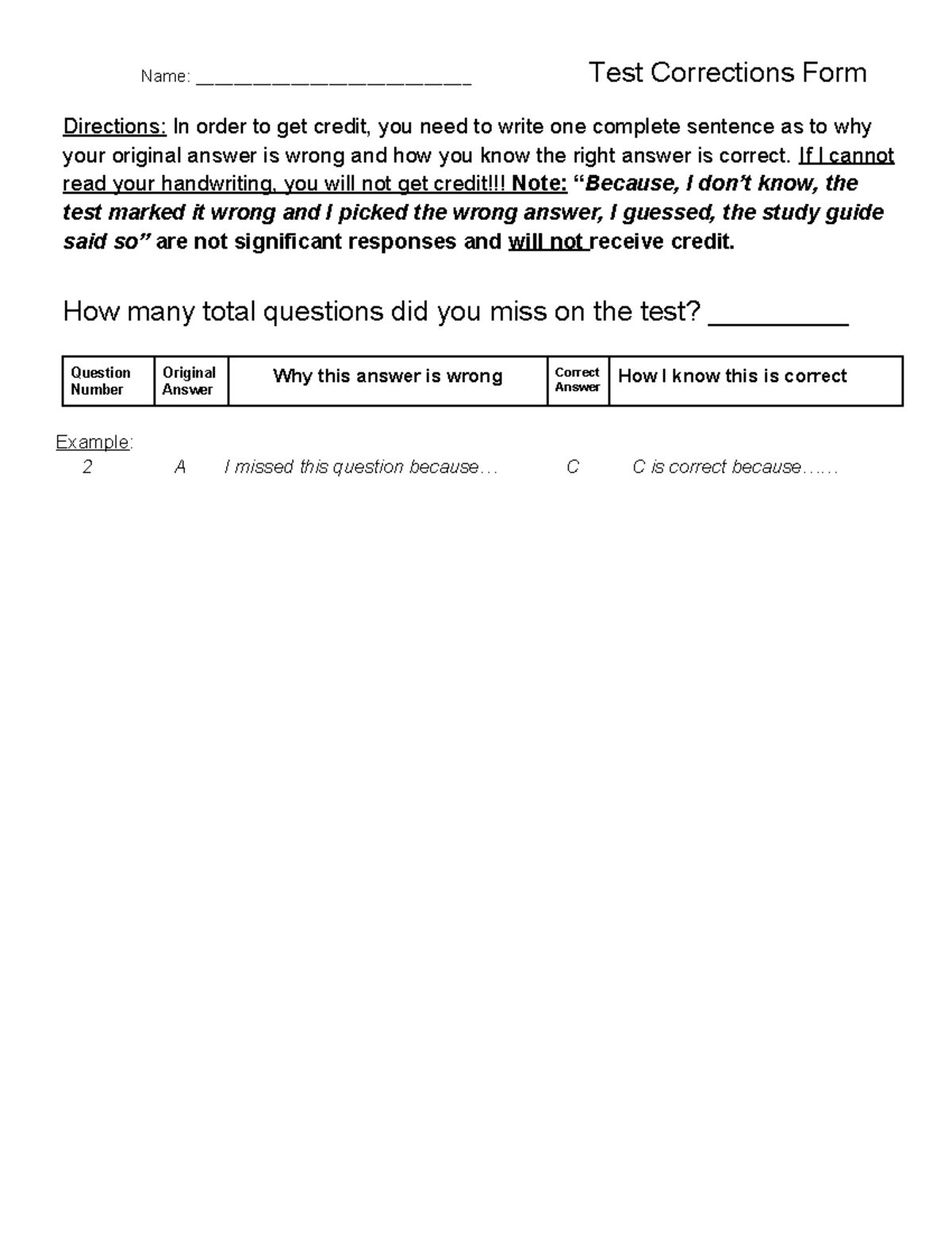 Test Corrections Form - Guidelines for Credit Recovery - Studocu