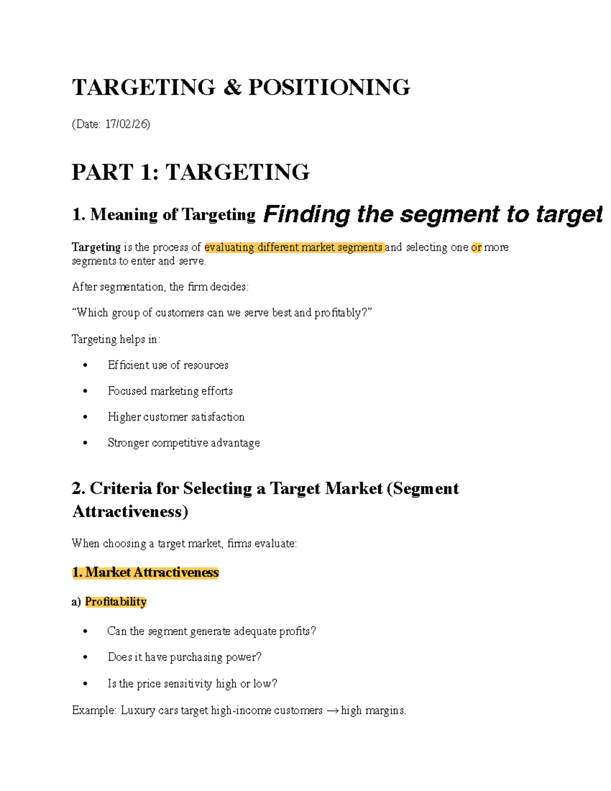 Unit 2: Targeting & Positioning Strategies in Marketing - Studocu
