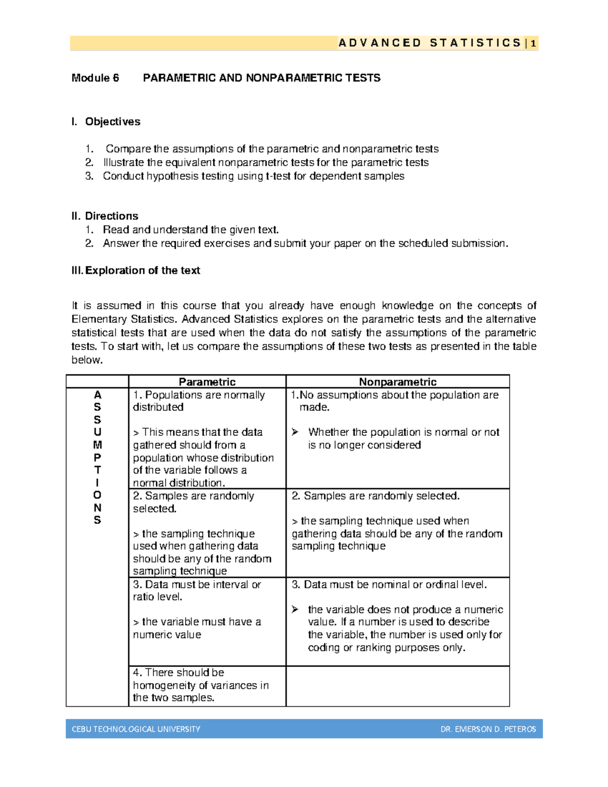 Module 6: Comparative Analysis of Parametric vs Nonparametric Tests ...