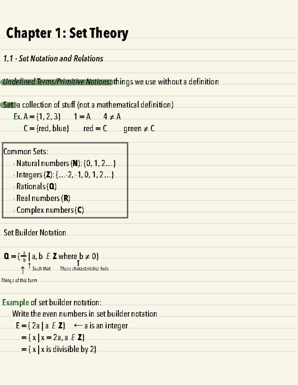 MATH101 Chapter 1: Essential Notes on Set Theory Concepts - Studocu